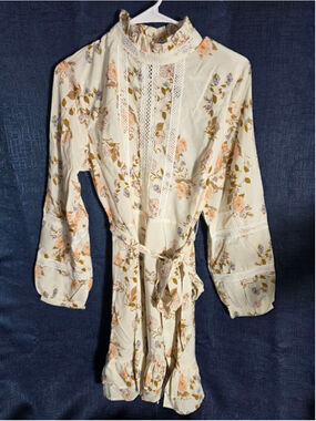 Women's EillyBazar Beige Floral Long Sleeve Dress XL Cottagecore girlhoodcore